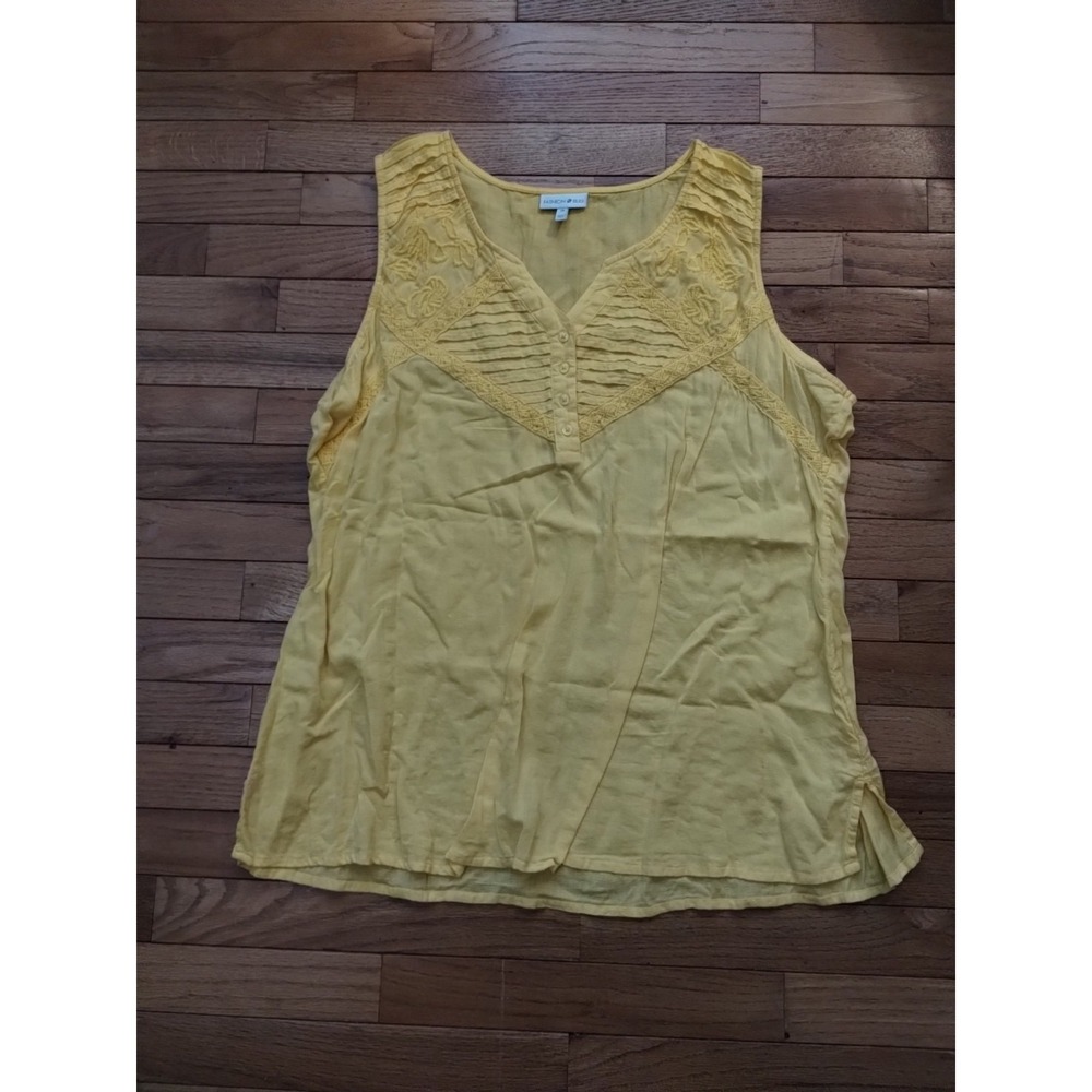 Vintage Fashion Bug Yellow Cotton Sleeveless Tank Top Blouse Size 1X Embroidered